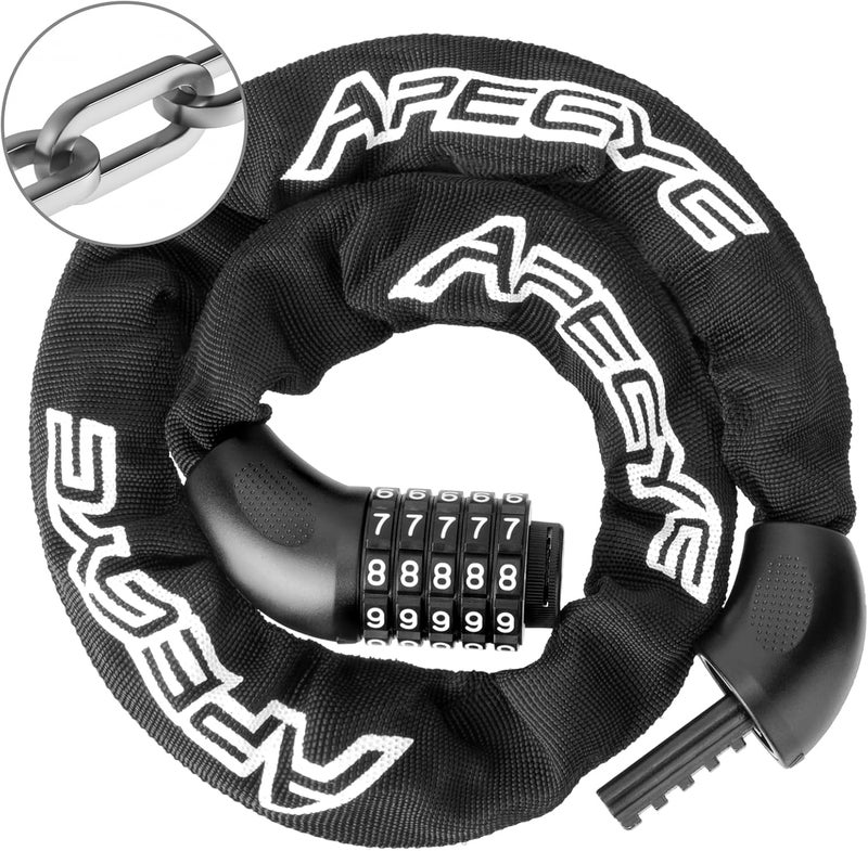 APECYC Heavy Duty Bike Chain Lock – 5 Digit Combination Anti-Theft Bicycle Lock, 3FT/4FT/5FT Hardened Steel Square Links for E-Bike, Motorcycle, Scooter, Gate - Image 1